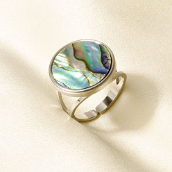 Нержавеющая Сталь Цвет 304 Открытые кольца-манжеты из нержавеющей стали с натуральными ракушками для женщин, круглые, цвет нержавеющей стали, 18 мм, внутренний диаметр: 17 мм