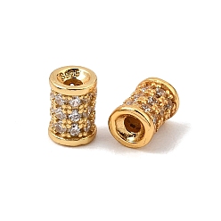 Real 18K Gold Plated 925 Sterling Silver Micro Pave Clear Cubic Zirconia Beads, Rack Plating, Long-Lasting Plated, Column, with 925 Stamp, Real 18K Gold Plated, 6x4~4.5mm, Hole: 1.6mm