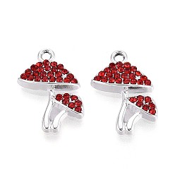 Светло-сиамский Подвески из сплава со стразами, гриб, без кадмия, без никеля и без свинца, платина, Light Siam, 19x13x3 мм, отверстие : 1.6 мм