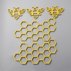 Gold PVC Plastic Farmhouse Honey Bee & Honey Comb Wall Decorations, Gold, 75~130x100~230x7mm, 5pcs/set