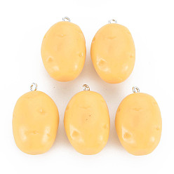 Moccasin Opaque Resin Pendants, with Platinum Tone Iron Loop, Potato, Moccasin, 30x19.5x16mm, Hole: 2mm