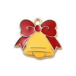 Christmas Bell Рождественские эмали сплава подвески, золотые, Рождественский колокольчик, 18x20x2 мм, отверстие : 1.8 мм