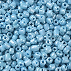 Light Cyan Glass Seed Beads, Opaque Colors Lustered, Round, Light Cyan, 4mm, Hole: 1.5mm, about 4500pcs/pound
