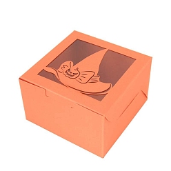 Оранжевый Хэллоуин шляпа ведьмы бумажные подарочные коробки для хранения, с пластиковым окном, квадратный, оранжевые, 10x10x6.3 см