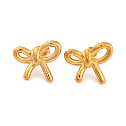 Золотой 304 серьги-гвоздики из нержавеющей стали для женщин, бантом, золотые, 16.5x20.5 мм