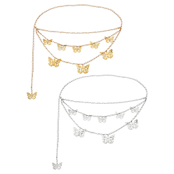 Платиновый & Золотой 2 шт. 2 цветная алюминиевая бабочка с кисточками 3 многослойные цепочки на талию для женщин и девочек, платиной и золотом, 375 мм, 1 шт / цвет