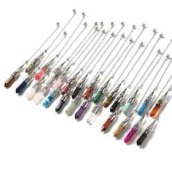 Смешанные камни Большие подвески с маятником из смешанных драгоценных камней и стекла, с латунной фурнитурой , пуля, 260~270 мм, отверстие : 1.5 мм