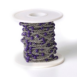 Индиго 304 кабельные цепи из нержавеющей стали, спутниковые сети, с эмалью, пайки, с катушкой, Плоско-овальные, индиговые, 2.4x2x0.4 мм, бусины : 4~5 мм, около 32.8 футов (10 м) / рулон