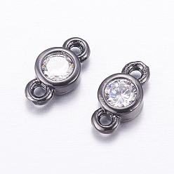 Черный Цвет Металла Латунные микро проложить кубических ссылки циркония, долговечный, без кадмия, без никеля и без свинца, плоско-круглые, металлический черный , 4x8x2 мм, отверстие : 1 мм