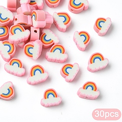 Pink 30 бусины из полимерной глины ручной работы., радуга и облака, розовые, 8.5~10.5x10~12.5x4~5 мм, отверстие : 1.8 мм