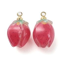 Crimson Opaque Acrylic Pendants, with Golden Iron Loops, Strawberry, Crimson, 15.5x9.5~10.5mm, Hole: 1.4mm