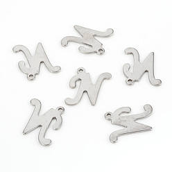 Letter N Не тускнеющие 201 подвески из нержавеющей стали, лазерная резка, буквы, цвет нержавеющей стали, letter.n: 14x12x1.2 мм, отверстие : 1 мм