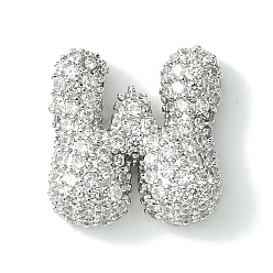 Letter W Подвески из латуни с покрытием из прозрачного кубического циркония, без кадмия и без свинца, долговечный, алфавит, платина, реальный 18 k позолоченный, Буква W, 17x16.5x5.5 мм, отверстие : 3x1.8 мм