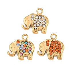 (52) Непрозрачная лаванда 304 прелести нержавеющей стали, со стразами, без свинца и без кадмия, ионное покрытие (ip), очарование слона, реальный 18 k позолоченный, разноцветные, 12x12.5x2 мм, отверстие : 1.5 мм