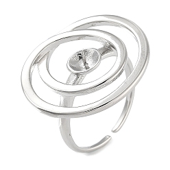 Платина Стеллажное покрытие латунь открытые настройки кольца манжеты, за половину пробурено бисера, долговечный, без свинца и без кадмия, овальные, платина, 22 мм, регулируемый, штифты : 0.7 мм