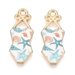 Светло-Синий Подвески из эмали и сплава, стойки покрытие, очарование бикини, золотой свет, голубой, 30x11.9x2.1~2.8 мм, отверстие : 2 мм