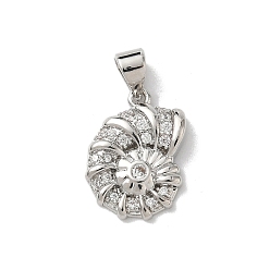 Платина Латунные микропаве прозрачные подвески с фианитом, подвески в форме ракушек, с целью перехода в кольце, стойки покрытие, долговечный, без свинца и без кадмия, платина, 16.5x11.5x3 мм