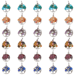Смешанные камни 10 наборы 6 стили подвески из натурального и синтетического смешанного камня, древо жизни прелести, со сплавочной фурнитурой античного серебряного тона, 18.5x15.5~16x4~5 мм, отверстие : 5 мм, 1 шт / стиль, 6 шт / комплект