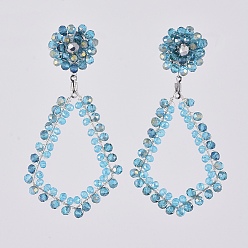 Cyan (Jewelry Parties Factory Sale)Electroplate Glass Faceted Beads Ear Studs, with 304 Stainless Steel Stud Earring Findings, Wire Pendants, Hoop Earring Findings and Ear Nuts, Earring Backs, Stainless Steel Color, Cyan, 80mm, Pin: 0.8mm
