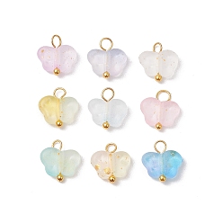 (52) Непрозрачная лаванда Матовые акриловые подвески, сердце, с латунной петлей и золотой фольгой, градиент цвета, разноцветные, 10.5x10x3.5 мм, отверстие : 2 мм