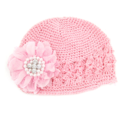 Pink Ручная работа вязания крючком детская шапочка, цветок, розовые, 180 мм