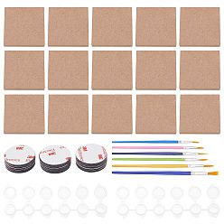 Mixed Color DIY Fridge Decoration Kit, with Plastic Art Brushes Pens & Empty Paint Palette, Wood Boards, Round Stickers, Mixed Color, 62.3x62.3x9mm, 15pcs/set