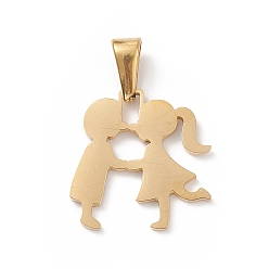 Golden PVD-Vakuumbeschichtung 304 Anhänger aus Edelstahl, Laserschnitt, Junge mit Mädchencharme, golden, 19x19x1 mm, Bohrung: 3x7 mm