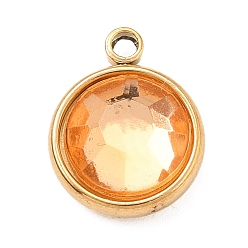 Топаз 304 прелести нержавеющей стали, с акриловыми стразами, очарование камня, граненые, плоско-круглые, золотые, топаз, 12x10x4.4 мм, отверстие : 1.3 мм