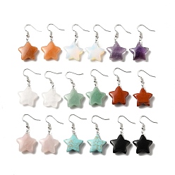 Смешанные камни Серьги с подвесками в виде звезд с драгоценными камнями, платиновые латунные украшения для женщин, 41.5 мм, штифты : 0.7 мм