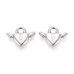 Нержавеющая Сталь Цвет 304 подвески из нержавеющей стали, замок в форме сердца с крылом, цвет нержавеющей стали, 15x19.5x3 мм, отверстие : 4x4 мм
