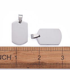 Stainless Steel Color 304 Stainless Steel Big Pendants, Manual Polishing, Blank Stamping Tags, Rectangle, Stainless Steel Color, 28x18x1.8mm