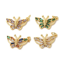 (52) Непрозрачная лаванда Латунные микро проложить кубического циркония подвески, без кадмия, без никеля и без свинца, реальный 18 k позолоченный, бабочка, разноцветные, 13x20x3 мм, отверстие : 3 мм