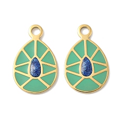 Зеленый 304 подвески из нержавеющей стали, с эмалью и блестящей пудрой, слезинки, реальный 14 k позолоченный, зелёные, 17x10.5x1 мм, отверстие : 1.8 мм