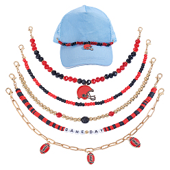 Red 1Bag Zinc Alloy Hat Chains, Mixed Shapes, with Resin, Golden, Red, 252~277x4.5~10mm