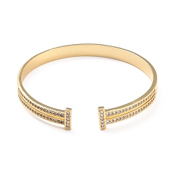 Настоящее золото 18K Открытый браслет-манжета из прозрачного кубического циркония, украшения из латуни для женщин, без кадмия и без свинца, реальный 18 k позолоченный, внутренний диаметр: 2-1/2 дюйм (6.2 см)