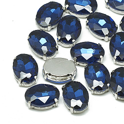 Монтана Шить на горный хрусталь, многожильных ссылки, стекло горный хрусталь, с настройками латуни, аксессуары для одежды, граненые, овальные, платина, Монтана, 10x8x5 мм, отверстие : 0.8 мм