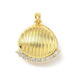 Настоящее золото 18K Латунные микро проложить кубического циркония подвески, с пластмассовой жемчужиной abs, подвески в форме ракушек, без свинца и без кадмия, долговечный, стойки покрытие, реальный 18 k позолоченный, 22x21x10 мм, отверстие : 4x2.5 мм