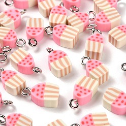 Pink Подвески из полимерной глины ручной работы, с железной фурнитурой, розовые, 12.5x7x4.5 мм, отверстие : 1.8 мм