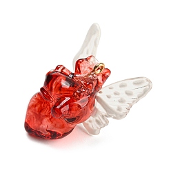 White Transparent Resin Pendants, Butterfly Red Heart Charms with Golden Plated Iron Loops, White, 34.5x28x18.5mm, Hole: 1.8mm
