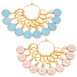 (52) Непрозрачная лаванда 20 шт. плоские круглые с номером 0~9 эмалированные подвески-маркеры для фиксации стежков, с накладками из латуни, разноцветные, 3.2 см