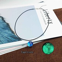 Козерог Ожерелья из цинкового сплава и светящегося синего стекла с подвеской в виде созвездия, черные вощеные шнуры, платина, Козерог, 15.75 дюйм (40 см)