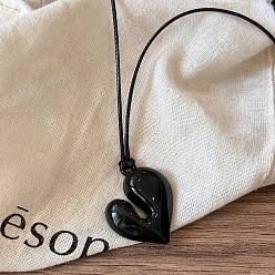 Черный Кулон в форме сердца из сплава, ожерелья из черного вощеного шнура, чёрные, 23.62 дюйм (60 см)