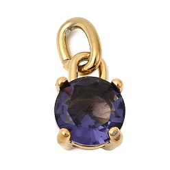 Фиолетовый Тема "камень дня рождения" февраль 304 подвески из нержавеющей стали, круглые, с k 9 стеклом, ионное покрытие (ip), полировка, с целью перехода в кольце, граненые, золотые, фиолетовые, 10.5x7x6 мм, отверстие : 2.2x4.4 мм