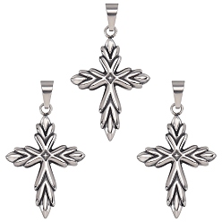 Antique Silver 3Pcs Retro 316 Surgical Stainless Steel Cross Gothic Pendants, Antique Silver, 45x30x3mm, Hole: 4.5x8.5mm