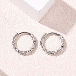 Stainless Steel Color Twist Textured 304 Stainless Steel Huggie Hoop Earrings, Stainless Steel Color, 14x2mm