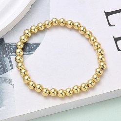 Настоящее золото 18K Латунные круглые бусины эластичные браслеты для мужчин и женщин, стойки покрытие, долговечный, без свинца и без кадмия, реальный 18 k позолоченный, 1/4 дюйм (0.6 см), внутренний диаметр: 2-1/8 дюйм (5.4 см)