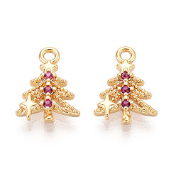 Камелия Латунные микро проложить кубического циркония прелести, рождественская елка, долговечный, без никеля , реальный 18 k позолоченный, камелия, 13x9.5x2.5 мм, отверстие : 1.4 мм