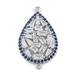 Платина Подвески-капли из латуни с синим покрытием и прозрачным кубическим цирконием, долговечный, без кадмия и без свинца, платина, 27.5x16.5x3.5 мм, Отверстие : 1 мм & 1.2 мм