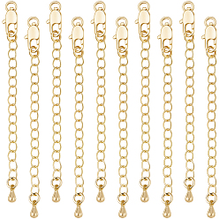 Настоящее золото 18K 10шт. латунные концы с цепями, слеза, реальный 18 k позолоченный, 73 мм, отверстие : 2.5 мм