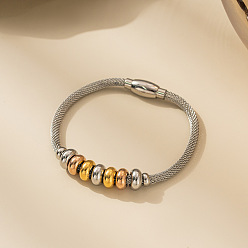 Золотой & Цвет Нержавеющей Стали 304 из нержавеющей стали бисер браслеты, сетка цепи украшения для мужчин женщин, золотые и нержавеющая сталь цвет, 8-1/8 дюйм (20.5 см)